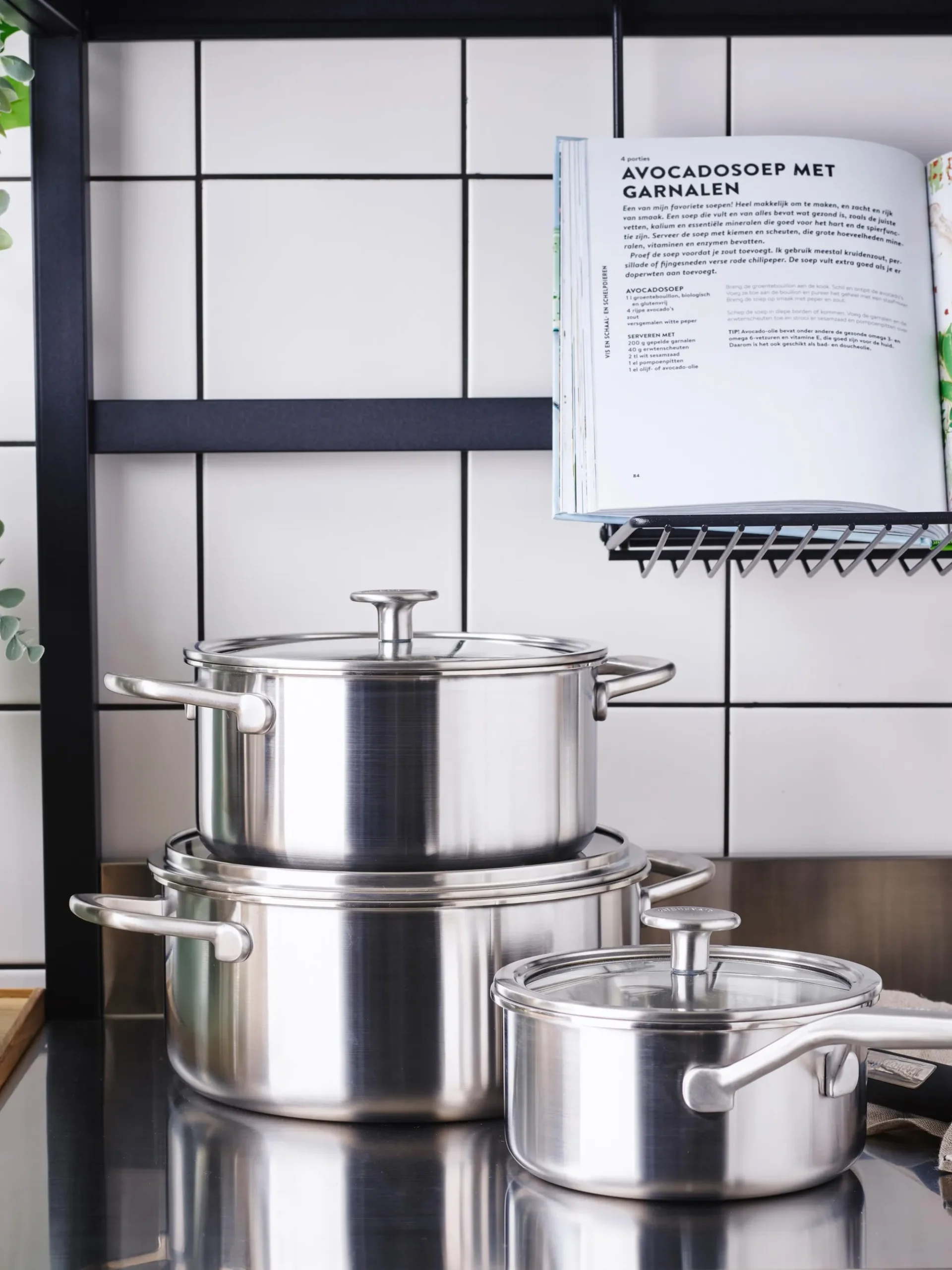 Batteria di pentole da cucina con tre strati KitchenAid, set da 7