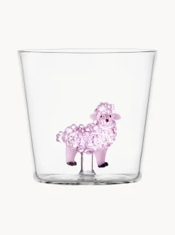 Bicchiere in vetro borosilicato fatto a mano Pink Sheep