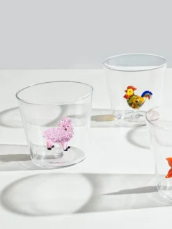 Bicchiere in vetro borosilicato fatto a mano Pink Sheep