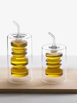 Distributore aceto e olio in vetro borosilicato fatto a mano Rings alt. 19 cm