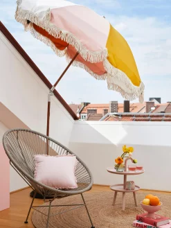 Ombrellone pieghevole con frange Retro, Ø 180 cm