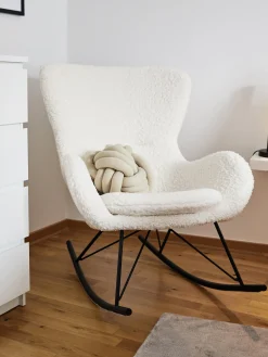 Sedia a dondolo in teddy con gambe in metallo Wing