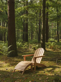 Sedia a sdraio da giardino in legno di teak fatta a mano con sgabello Adirondack