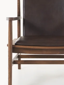 Sedia con braccioli in legno di frassino e seduta in pelle Hayo