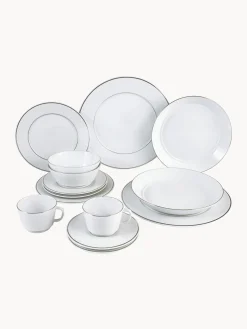 Servizio da tavola in porcellana fatto a mano con bordo in platino dipinto a mano Vitruv, 2 persone (14 pz)