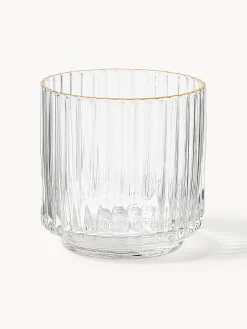 Set di 4 bicchieri acqua in vetro soffiato con bordo dorato Aleo