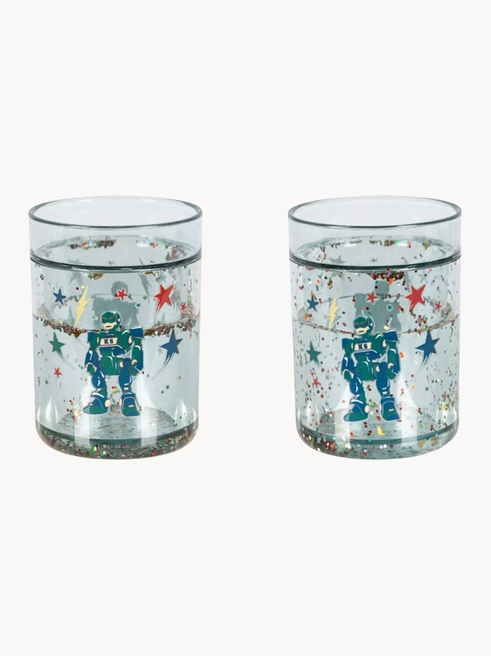 Set di 2 bicchieri glitterati per bambini Hero Robot