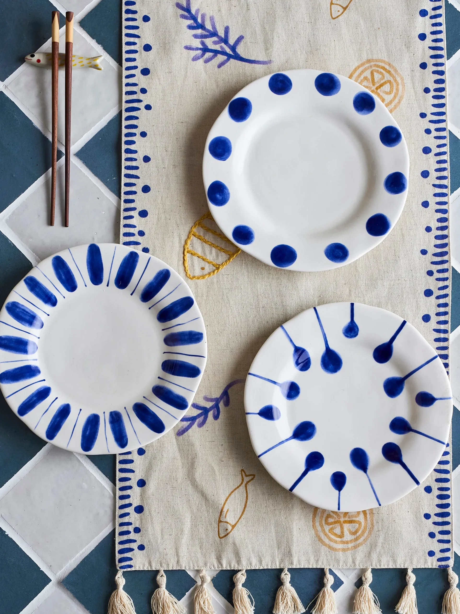Set di 3 piatti da colazione dipinti a mano Linora