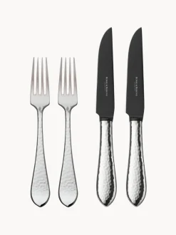 Set di 5 posate fatte a mano con custodia in pelle Martelé
