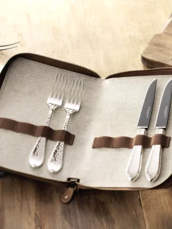 Set di 5 posate fatte a mano con custodia in pelle Martelé