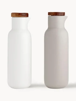 Set dispenser aceto e olio in porcellana e legno di acacia Essentials 2 pz