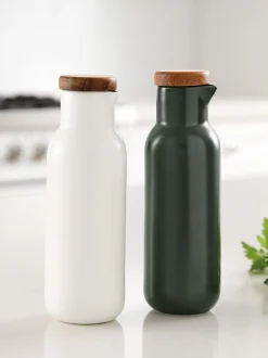 Set dispenser aceto e olio in porcellana e legno di acacia Essentials 2 pz