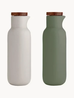 Set dispenser aceto e olio in porcellana e legno di acacia Essentials 2 pz