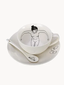 Set di 4 tazze da caffè dipinte a mano con piattini e cucchiaini Undressed