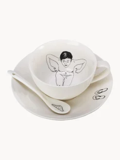 Set di 4 tazze da caffè dipinte a mano con piattini e cucchiaini Undressed