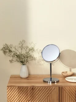 Specchio cosmetico rotondo con ingrandimento e base in metallo Flip